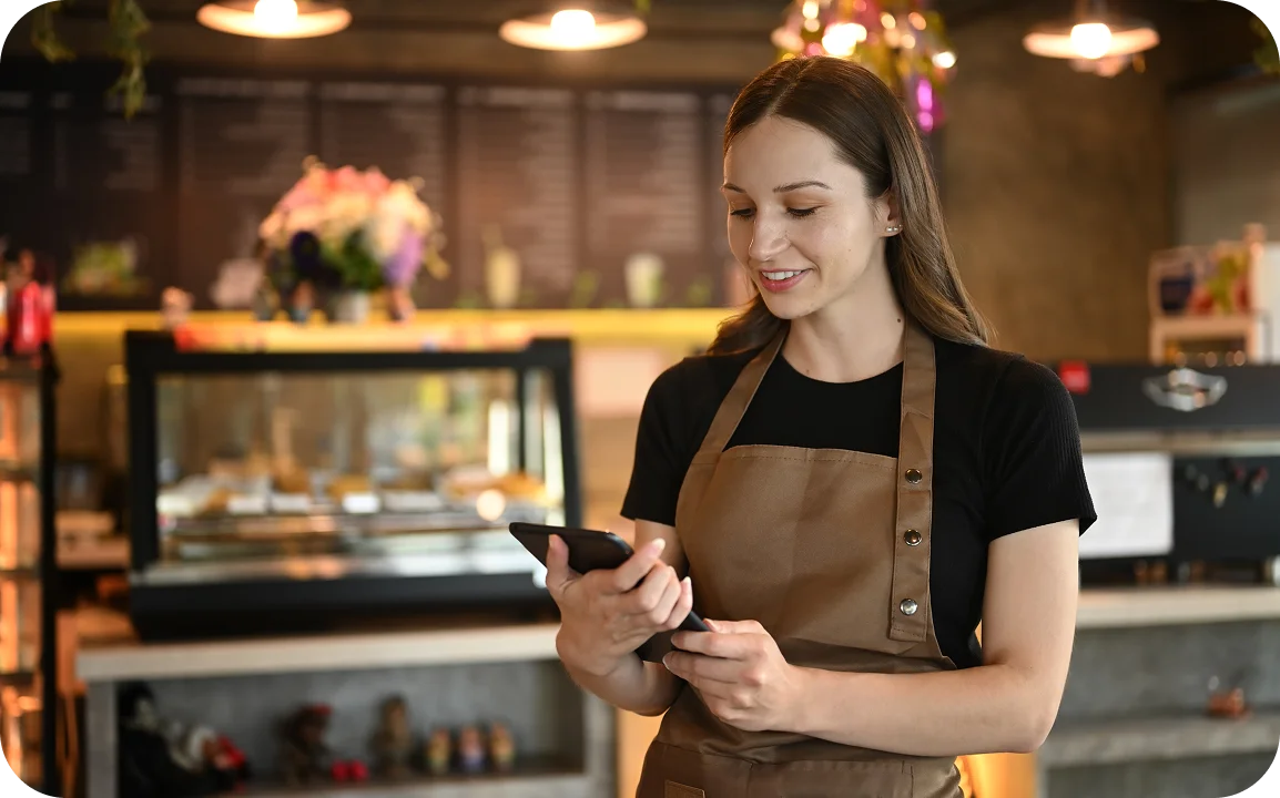 Restaurant worker using a tablet